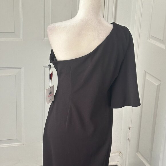 NWT Calvin Klein One Shoulder Ruffle Sheath Cocktail Dress, Black Size 10 - Picture 8 of 13